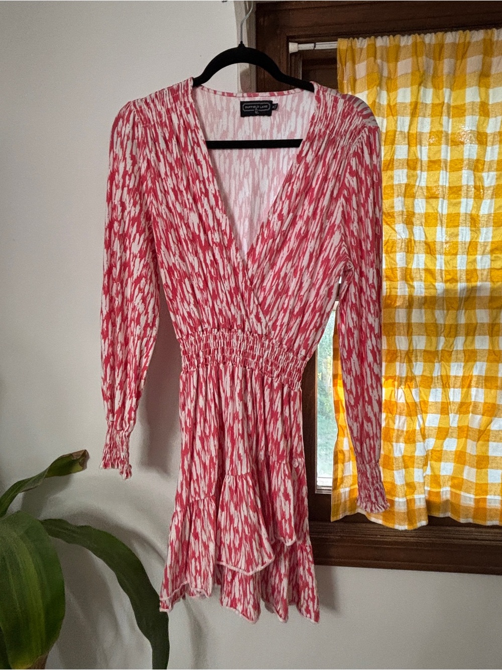 Duffield Lane Pink and White Long-Sleeve Wrap-Style Mini Dress